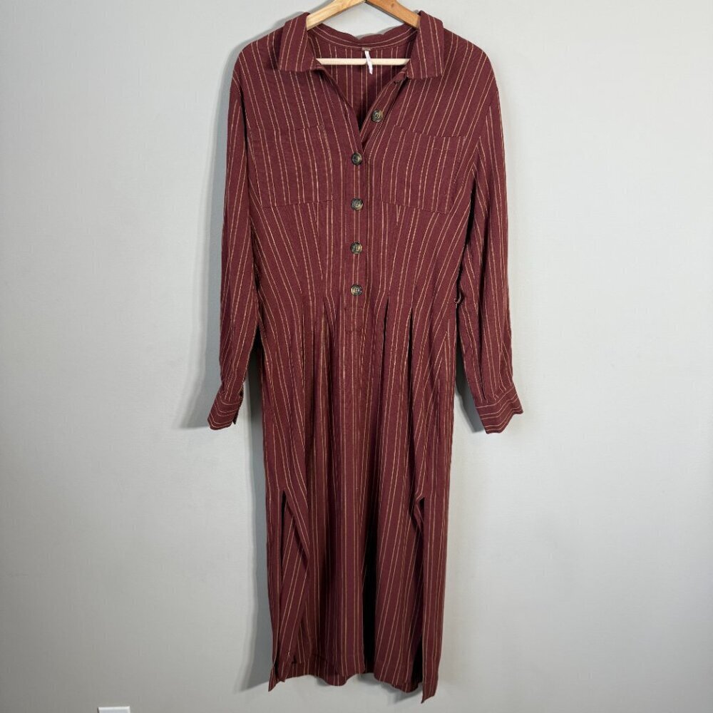Free People Rust Stripe Midi Shirt Dress - Picture 5 of 15
